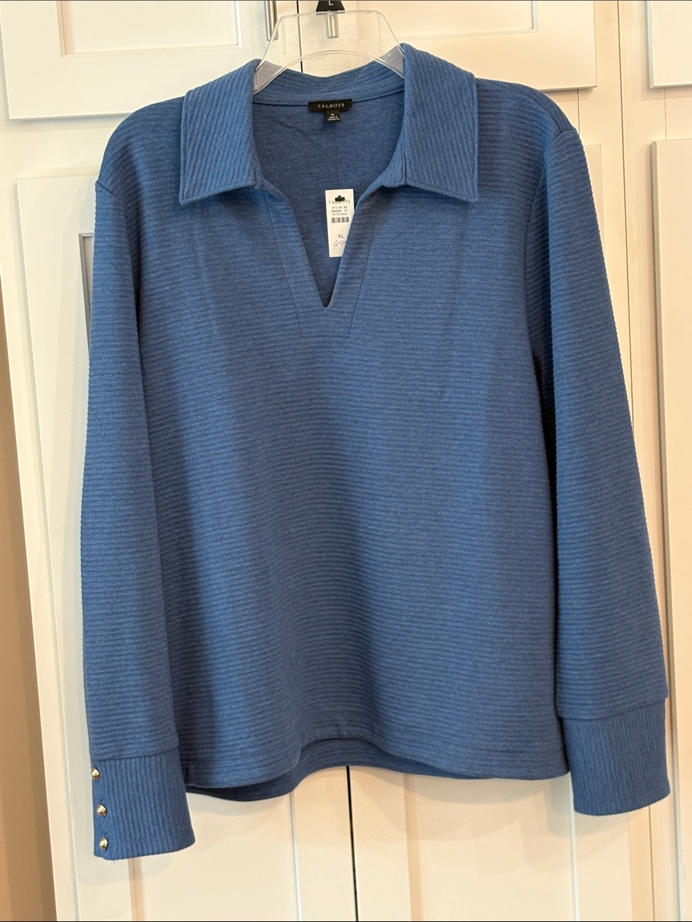 Talbots Steel Blue Ribbed Knit Polo Knut Cotton/Polyester